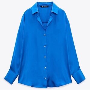 Zara Blue Satin Button-Up